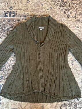 Croft & Barrow Olive Shawl-Collar Ribbed Cardigan - 100% Cotton